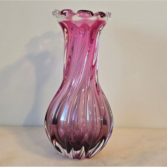 Vintage Art Glass Chech Vase By Josef Hospodka Sklo Pink Mid Century Modern - Picture 2 of 8